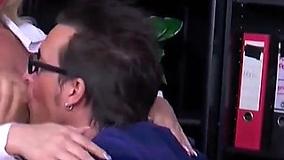 Hot blonde with huge tits seduced boss and fucks hard