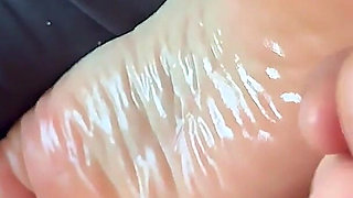 Cum on Sexy Oiled Soles Close up Real Amateur Footfetis POV