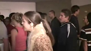 College teen gives head as others watch
