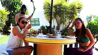 Brunette Flashing Her Titties And Pussy Outdoors In Public