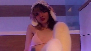 Cute Bunny in Pink Lingerie Masturbating