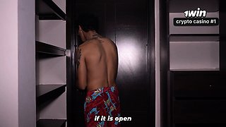 Blonde busty gets nude after prank in bathroom, stepson's