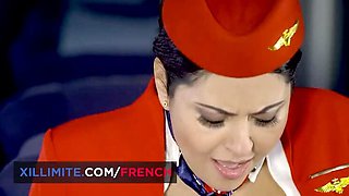 Busty Flight Attendant Fucks in Uniform - Steamy Cabin Crew Threesome