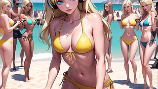 Anime Sexy Dj on the Beach Synthwave Retrowave