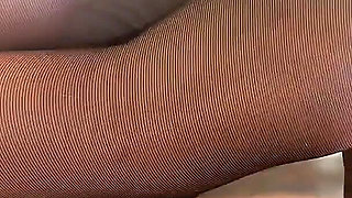 Black Nylon Pantyhose Foot Job with Lot of Cum
