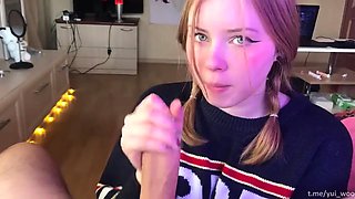 Student girl gently sucks and loves cum