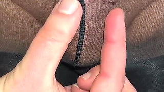 I Found My Friend's Stepmom's Black Shiny Pantyhose From Her Underwear Drawer to Wear and Cum Through the Pantyhose