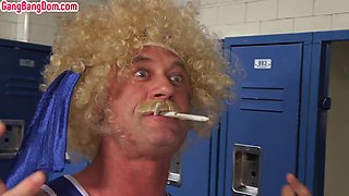 Gangbanged bitch fucked wildly by basketball players