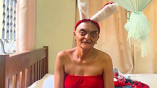 Grandstepmother Wore Her Christmas Bunny Like Outfit so I Can Fuck Her in Her Ass -ai-generated