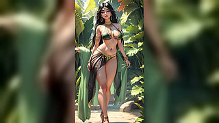 Indian beauty Priya desi bhabhi green bikini dance in temple garden (Ai model)