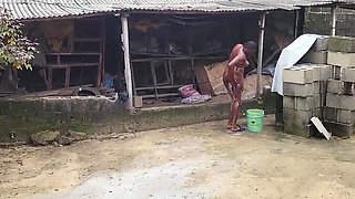 Quickie Fuck with Creamyshuga - Amateur BBW Ebony Outdoor Shower Blowjob and Doggystyle