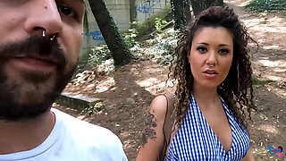 Italian Girl Makes a Cock Cum in the Park Telling Him How to Jerk off!
