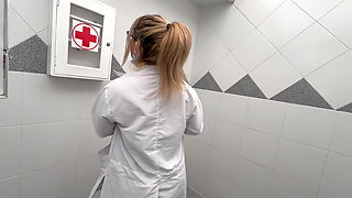 Vip Service, the Nurse Took a Semen Sample From a Client with Her Tongue