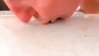 Piss queen drinks his urine Off kitchen counter