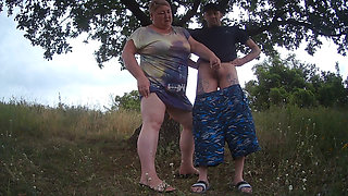 Bitch jerks off my dick in the park