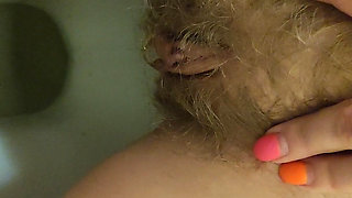 MILF Pee Close up View in the Toilet From Hairy Pussy