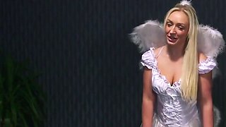 Costumed female domination gals gang deepthroating bigcock