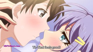 Manga porn Buxom Purple Hair Dame Lures Guy for Wild Orgy
