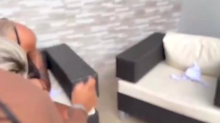 Curvy milfs go wild with black guys in a couch orgy