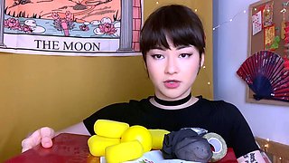 kinda goth asian girl gags herself