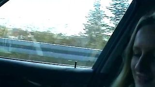 Blonde Sucks Cock and Shows Wet Pussy in Car