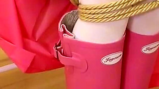 White Silk Raincoat Tape Restraint Part 1