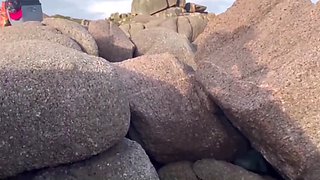 Hot babes took their bikinis off and had a lesbian threesome on the beach