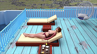 Sean Fucking His Stepmom Pussy Doggystyle Sex While His Stepaunt Taking Sunbath on the Pool