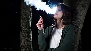 Sweet Russian Girl Smoking Cigarette Outdoor Daylight