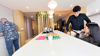 A BIG-ASS WIFE SWALLOWS A COCK WHILE HER HUSBAND ROASTS IN THE MARKET