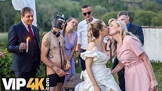 Kinky Bride Fucks Groom in Hound Mask - Outdoor Wedding Sex with Natural Tits