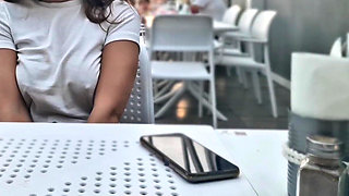 Flashing Boobs in a Restaurant