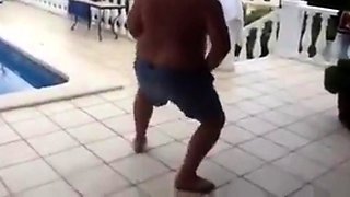 Fat Latin Daddy Strips Outdoors with His Bear