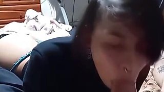 Brunette Latina socks my big white cock and I cum on her face