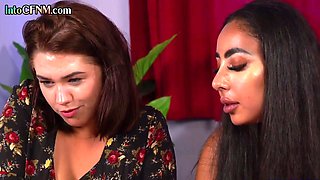 CFNM British femdom babes wank guy dick in HJ threesome sex