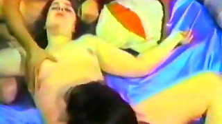 Two lucky brunettes get jerked off with dildos