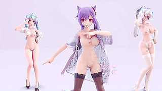 [mmd] Radiant Hatsune Katsuharu Hurly Burly Three-person Striptease Erotic Uniform