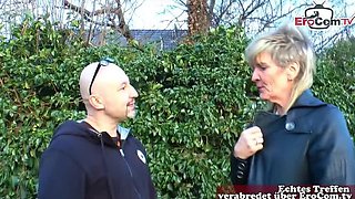 Old German blonde MILF gets talked into street sex and loves it