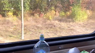 Stepmom shows big milky tits on train