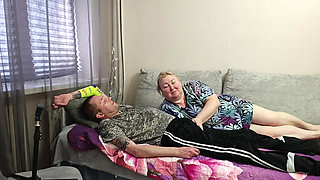 neighbor does a deep blowjob to get a portion of hot cum in her mouth