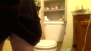 Masterbate quickie in bathroom, cum anal on tight pussy, finger white tank tube top
