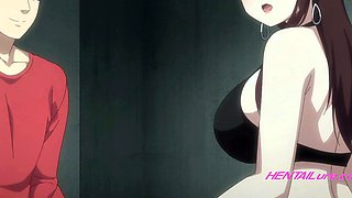 Threesome busty MILF blows guard rough and gets filled deep