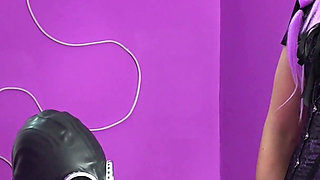 Mistress Makes Her Slave to Sniff Her Pussy, Ass and Farts Through Gas Mask's Tube, Lick Her Ass and Swallow Her Farts
