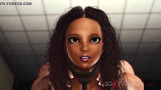 Hardcore machine. hot ebony in restraints and thick horny chef