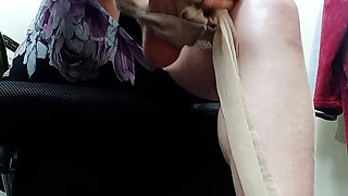 Wearing Pantyhose in the Waiting Room for a Photo Session