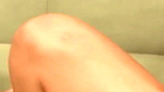 Brunette babe gives perfect footjob to lucky guy