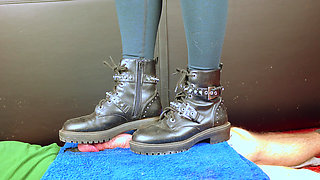 CBT Cock Trampling in Boots, Socks and Barefoot Until He Cum, Femdom Jozi Trample