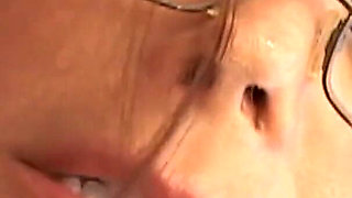 Horny MILF in stockings blows and deepthroats his BBC