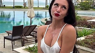 Milking & Getting Messy in See-through Bodysuit Outdoor