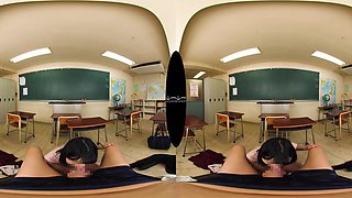 Japanese Classroom Glasses Explores Darkhaired POV VR